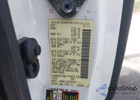 2013 Nissan Frontier S z USA, uszkodzony, nr VIN 1N6BD0CT8DN746219